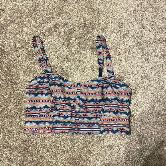 Ruched Tribal Print Adjustable Sleeveless Bustier Crop Top - Picture 1 of 2